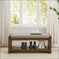 thumbnail image 4 of Bench, 40” Modern Accent with Padded Linen Seat & Lower Shoe Rack | Linen | Modern, 4 of 7