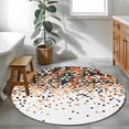 thumbnail image 3 of Abstract Check Texture Round Rugs for Living Room 4ft Orange Green White Check Non Slip Circle Rug Washable Low-Profile Indoor Carpet for Bedroom, Dining Room, Bathroom, 3 of 9