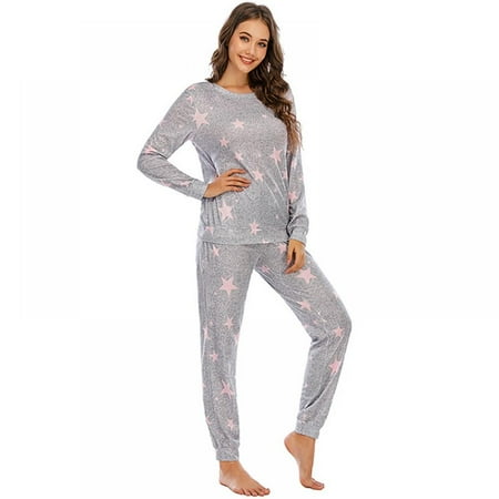 

Womens Pajama Set Long Sleeve Sleepwear Star Print Nightwear Soft Pjs Lounge Sets with Pockets