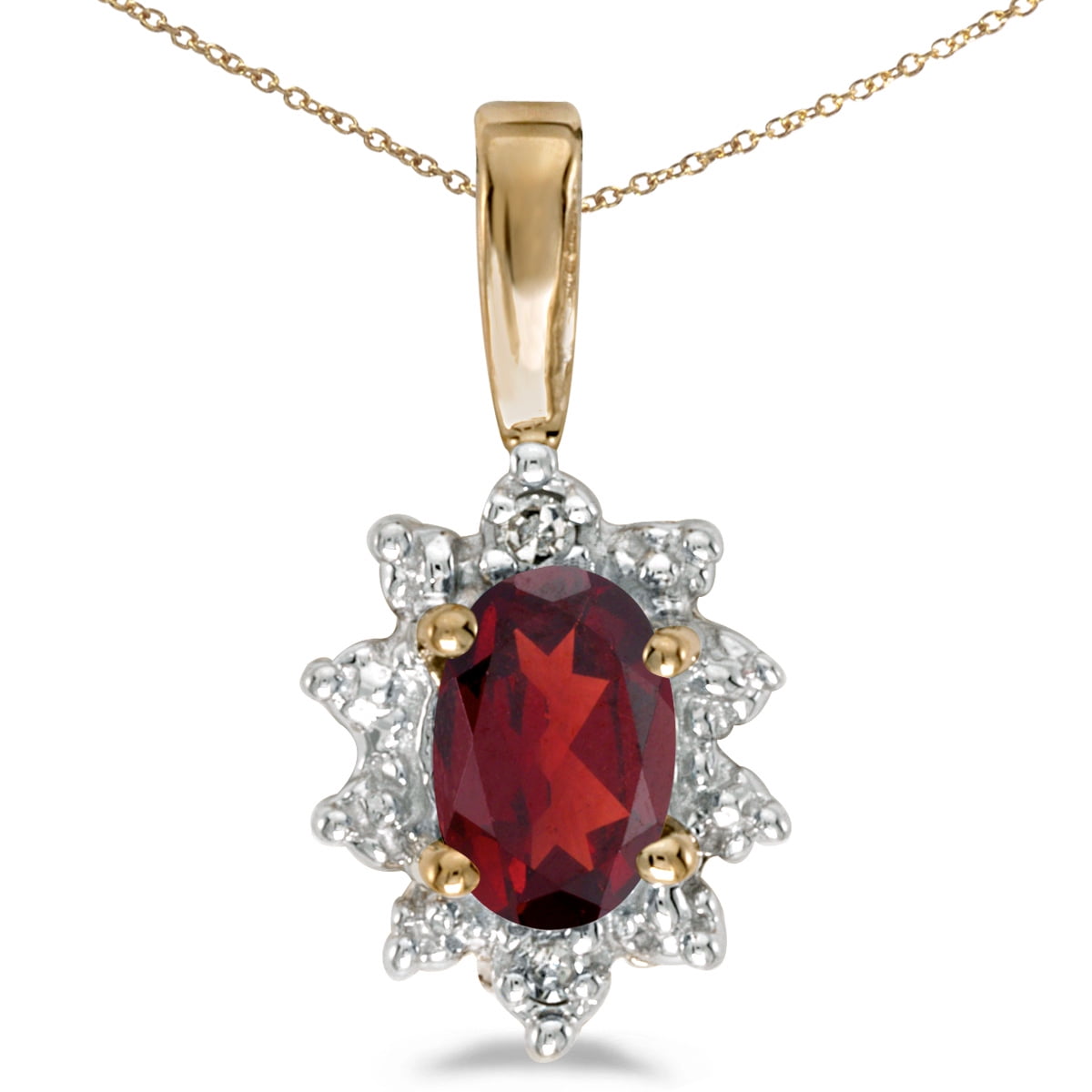 10k Yellow Gold Oval Garnet And Diamond Pendant with 18" Chain 