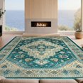 thumbnail image 2 of Design&I 5'x7' Washable Area Rug Teal Vintage Stepped Border Bathroom Accessories Turquoise for Small Living Room, Bedroom, Sleek Flatweave Pet Friendly & Non-Slip, 2 of 7