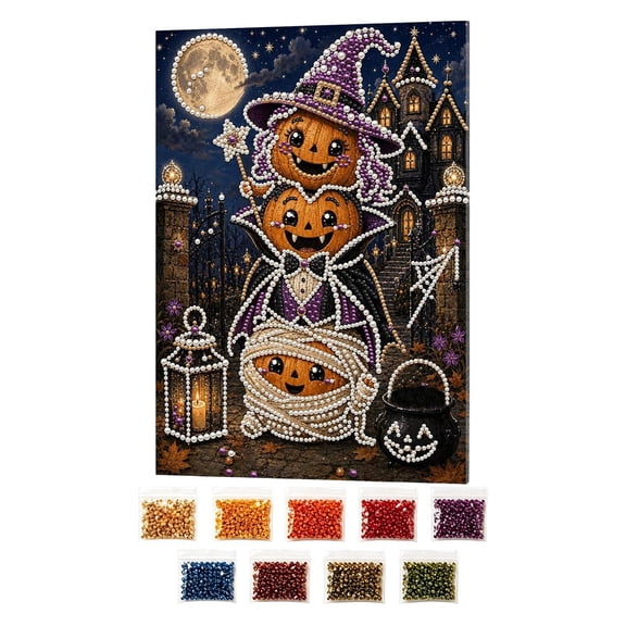 Clearance Under $1.49! 1 Set Halloween Diamond Pearl Painting Kit with Pumpkin Design 30x40cm