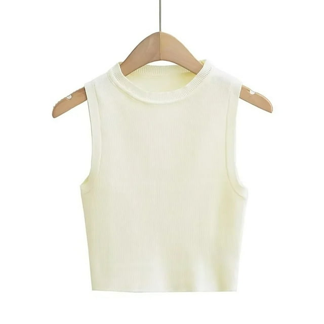 YTDSCS Gilet Pull pour Femmes Col Rond Tricoté Été Pull T-Shirt Extensible Couleur Unie Hauts S-L