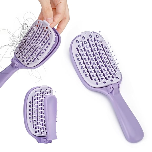 ACDANC Foldable Self-Cleaning Travel Hair Brush,Detangling Brush for Wet Dry Hair,Portable Pocket Hairbrush for Thin Thick Hair for Women Travel Hair Brush (Purple)