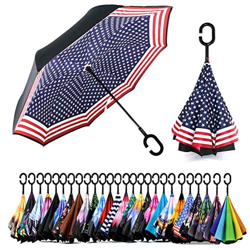 ABCCANOPY Double Layer Reverse Inverted Umbrella Windproof for Car and Outdoor Use,Anti-UV Waterproof Stick Umbrella with C-Shaped Handle and Carrying Bag 