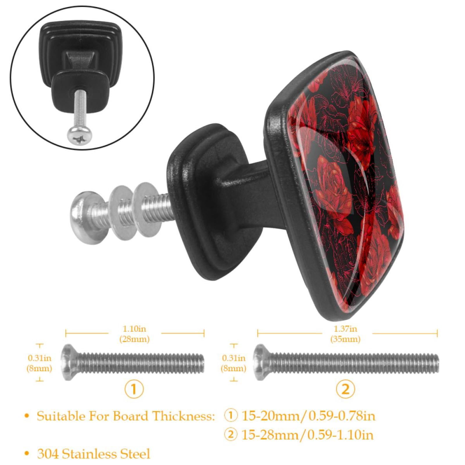 4 Pcs Cabinet Handle Drawer Pulls Blooming Rose Flowers Knobs with Screws Square Furniture Office Cabinet Knob Decoration