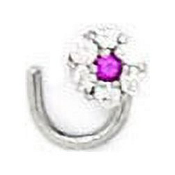 14k White Gold Red Cubic Zirconia Flower Body Piercing Jewelry Nose Screw