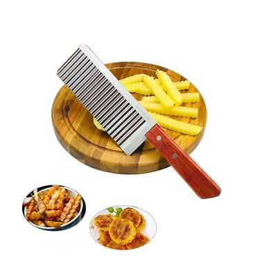 Stainless Steel French Fry Knife | Wavy Crinkle Potato Cutter with Wooden Handle | Modern Kitchen Tool for Slicing Potatoes, Carrots, Cucumbers | Versatile Food Chopper | 1 Piece