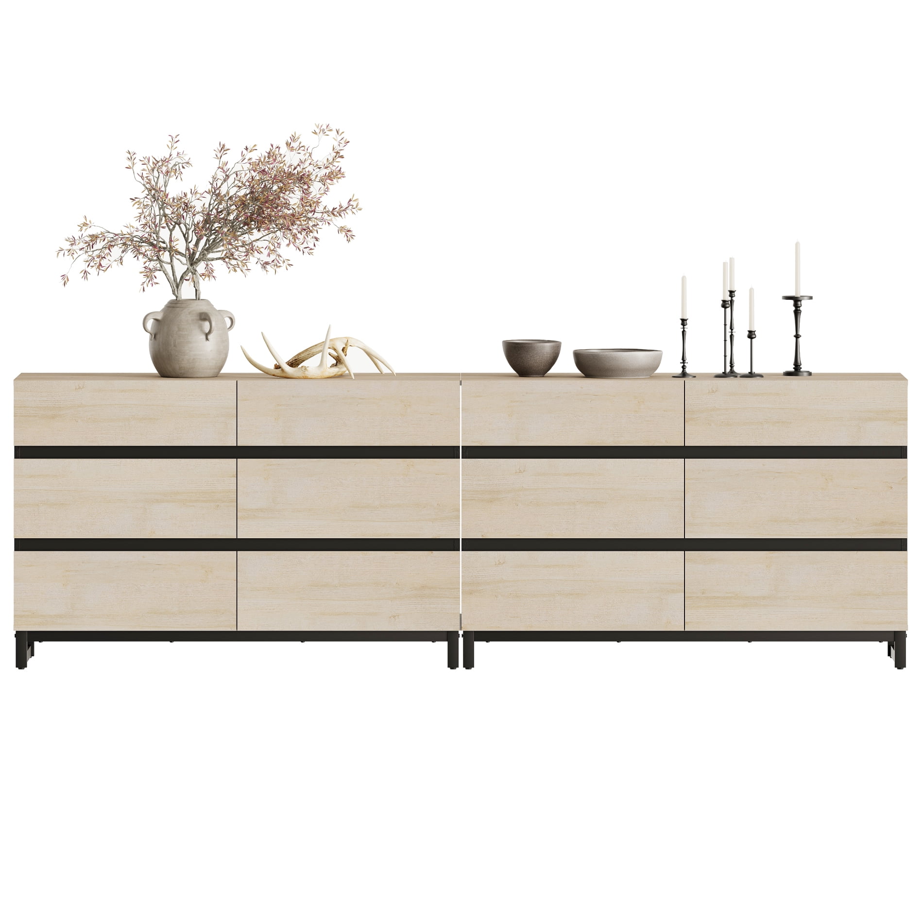 WAMPAT Modern 12-Drawer Wooden Dresser, Large Chest of Drawers with Sturdy Metal Base, Freestanding Closet Storage Organizer for Bedroom Living Room, Beige