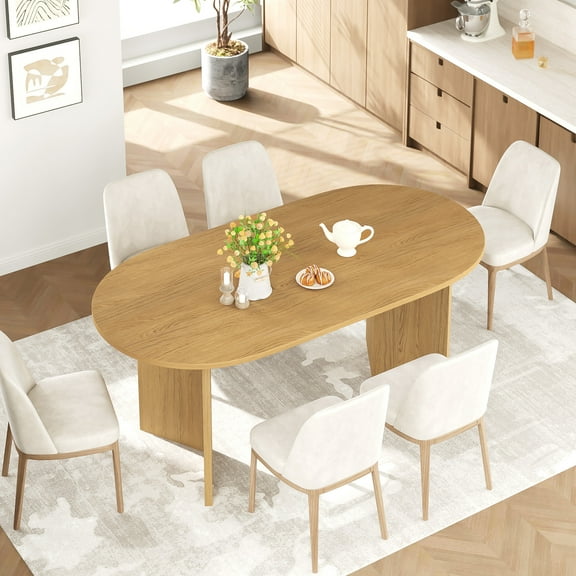MAYEERTY 67x33.5x30in Oval Dining Table with V-Shaped Legs, Natural Wood Color