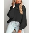 thumbnail image 3 of Alsol Lamesa Sweaters for Women Ribbed Mock Neck Sweater Chunky Cable Knit Lantern Sleeve Knitted Pullover Sweater Plus Size 3XL, 3 of 5