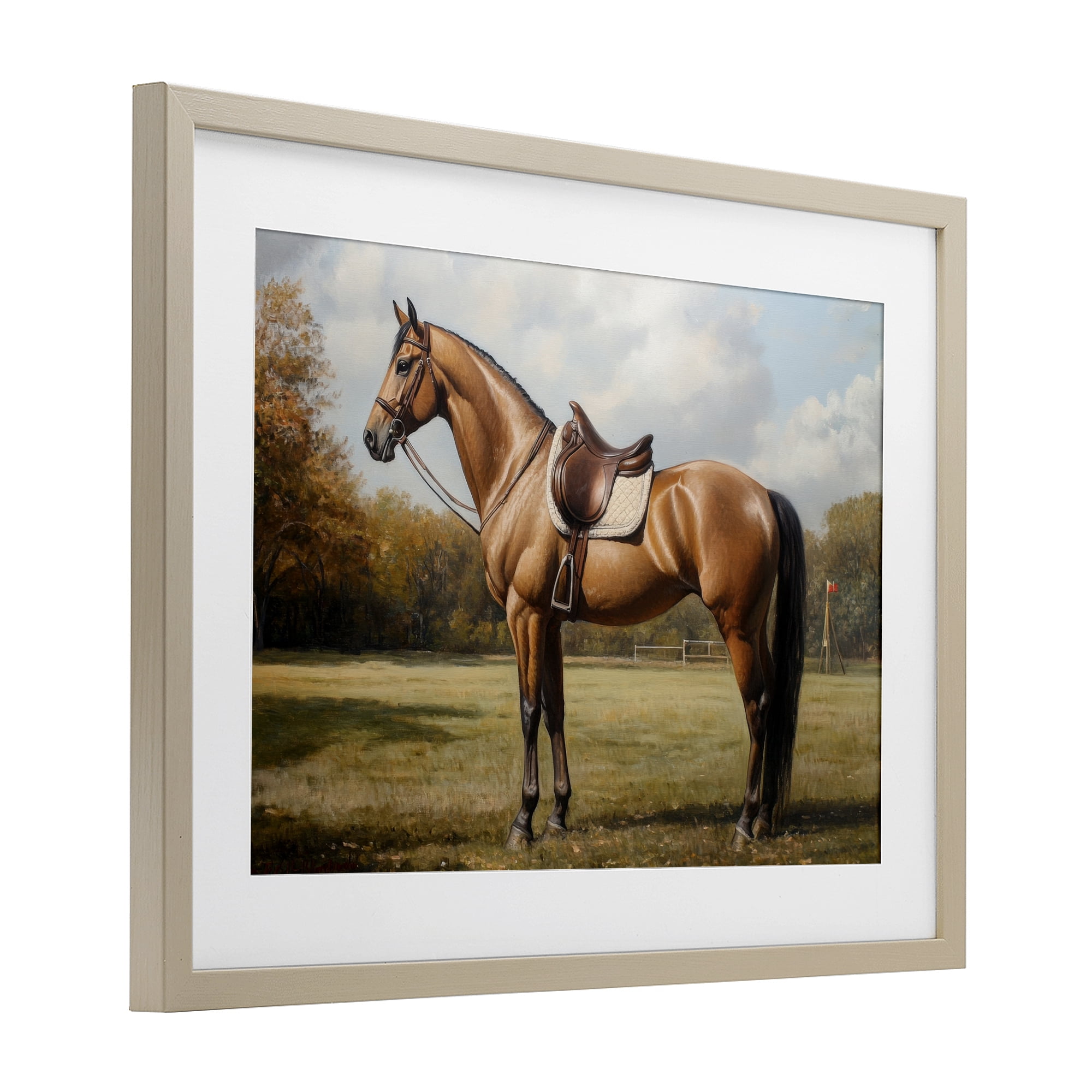 Stupell Industries Show Ready Horse with Saddle Birch Framed Print Under Glass, design by Petal Prints Design
