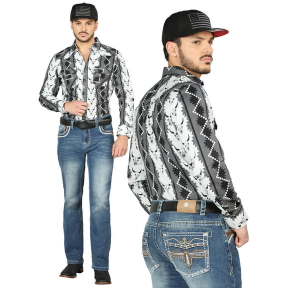 Men's Premium Embroidered Bootcut Denim Jeans 'Centenario' Medium Blue 44971