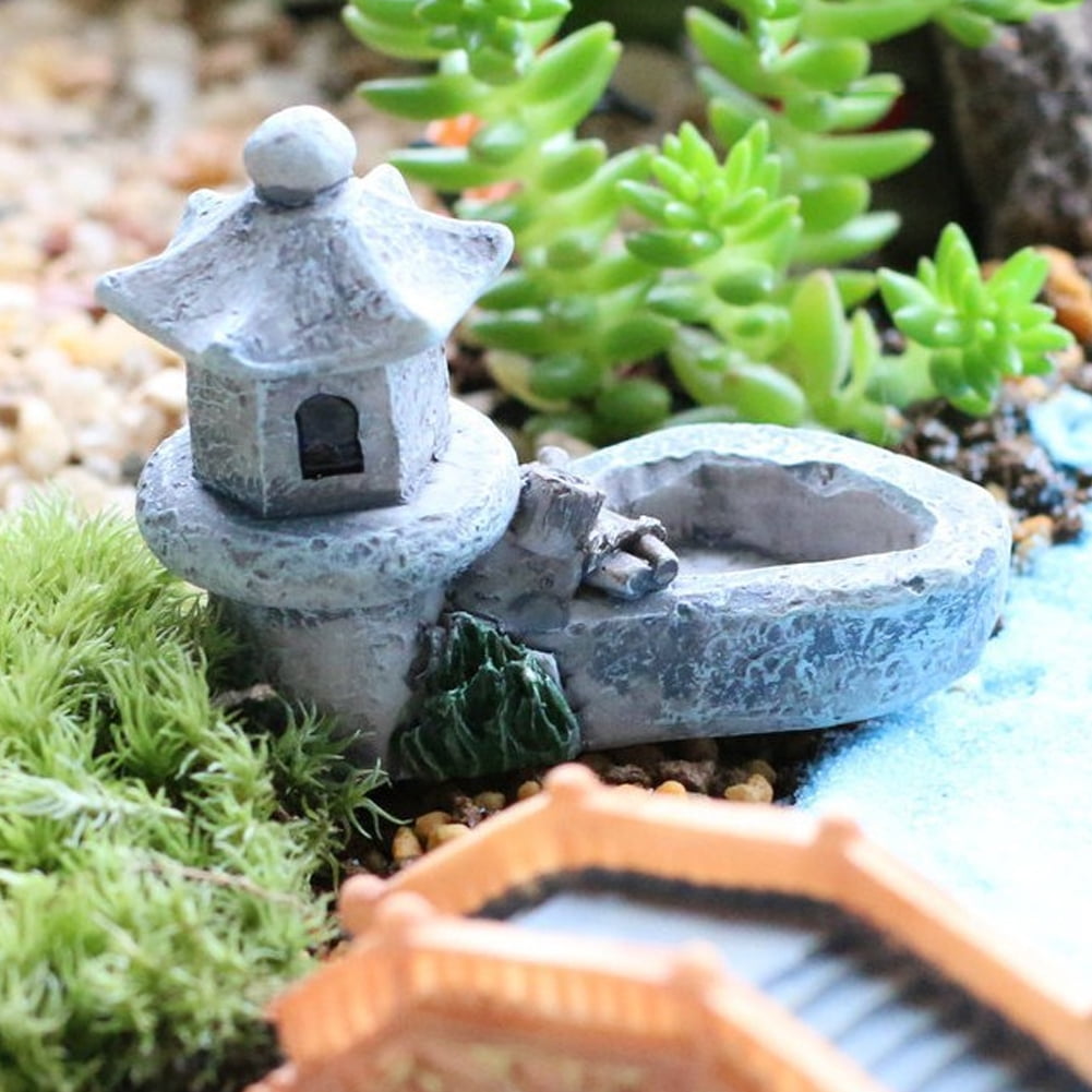 Mini Retro Pond Tower Craft Fairy Garden Decor Figurines Toys Micro Landscape 