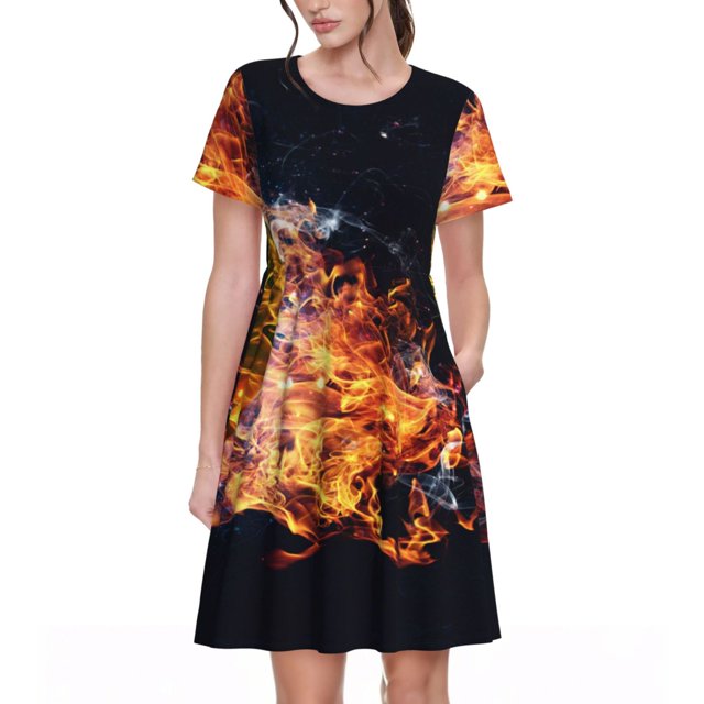 Balery Tennis Ball In Fire1 Vestidos sueltos de manga corta para mujer, vestidos de verano 2025, vestidos casuales de corte A con vuelo.