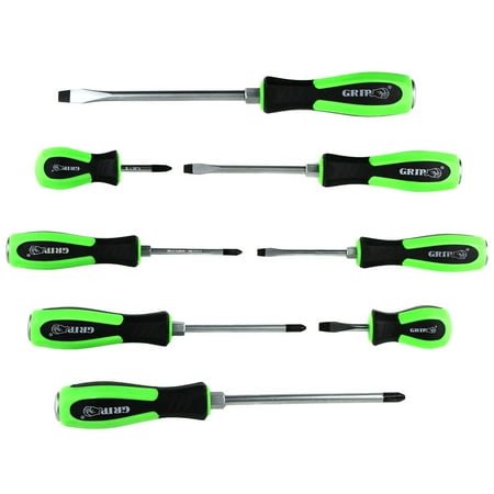 Green 8 Piece Screwdriver Set Hex Bolster Steel Flat and Phillips Grip Tools 63072