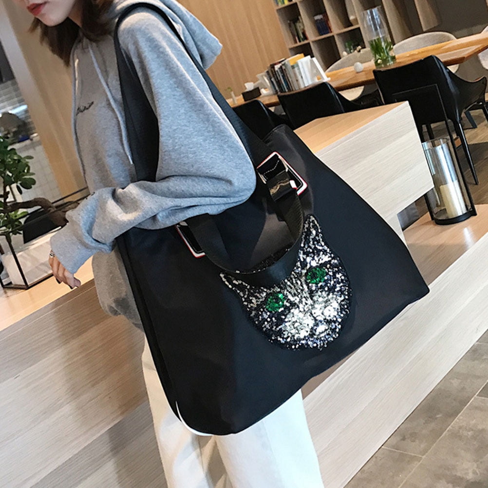 COSMOBETTY 1Pack Travel Pouch Black Rectangular Nylon Bag for Women Storage Tote Shoulder Bag Small 17.7 x 12.9 x 5.9in