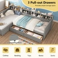 thumbnail image 4 of Twin Size Day Bed Frame for 2 with 3 Storage Drawers, L- Shape Twin Size Bed Frame with Bookshelf, Wooden Corner Bed Frame for Bedroom, Guest Room, Apartment, Mattress Not Included, Grey, 4 of 9