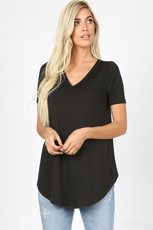 Relaxed Fit V Neck Round Hem Top ...