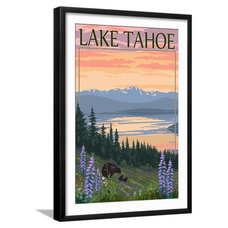 Lake Tahoe Bear Family and Spring Flowers, Framed Art Print Wall Art by Lantern Press Sold by Art.Com