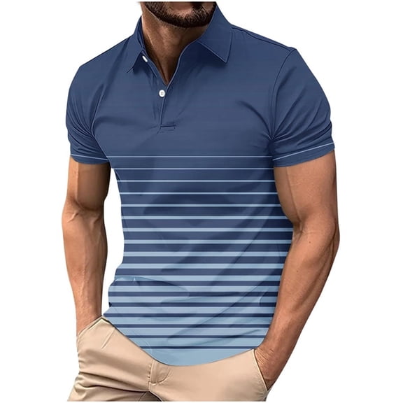 Golf Shirts for Men St. Patrick Day Printed Summer Casual Short Sleeve Button Turndown Collar Sports Blouses (XL, Blue #D)