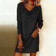 thumbnail image 2 of Women's Elegant Dress - Cowl Neck Linen Cotton Loose Lightweight Summer Long Sleeve Casual Beach Tunic Dresses Tops, 2 of 7