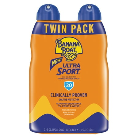 Banana Boat Ultra Sport Clear Sunscreen Spray SPF 30, 12 oz Twin Pack