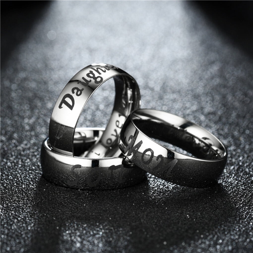 Couple Rings Father Daughter Promise Ring Engraving Text Love Mom