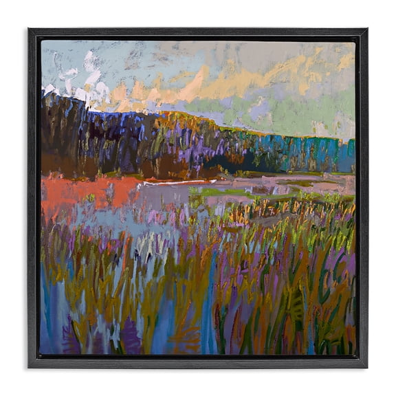 Stupell Industries Modern Streaked Abstract Landscape Black Floating Frame Canvas Art, 18 x 18, by Jane Schmidt