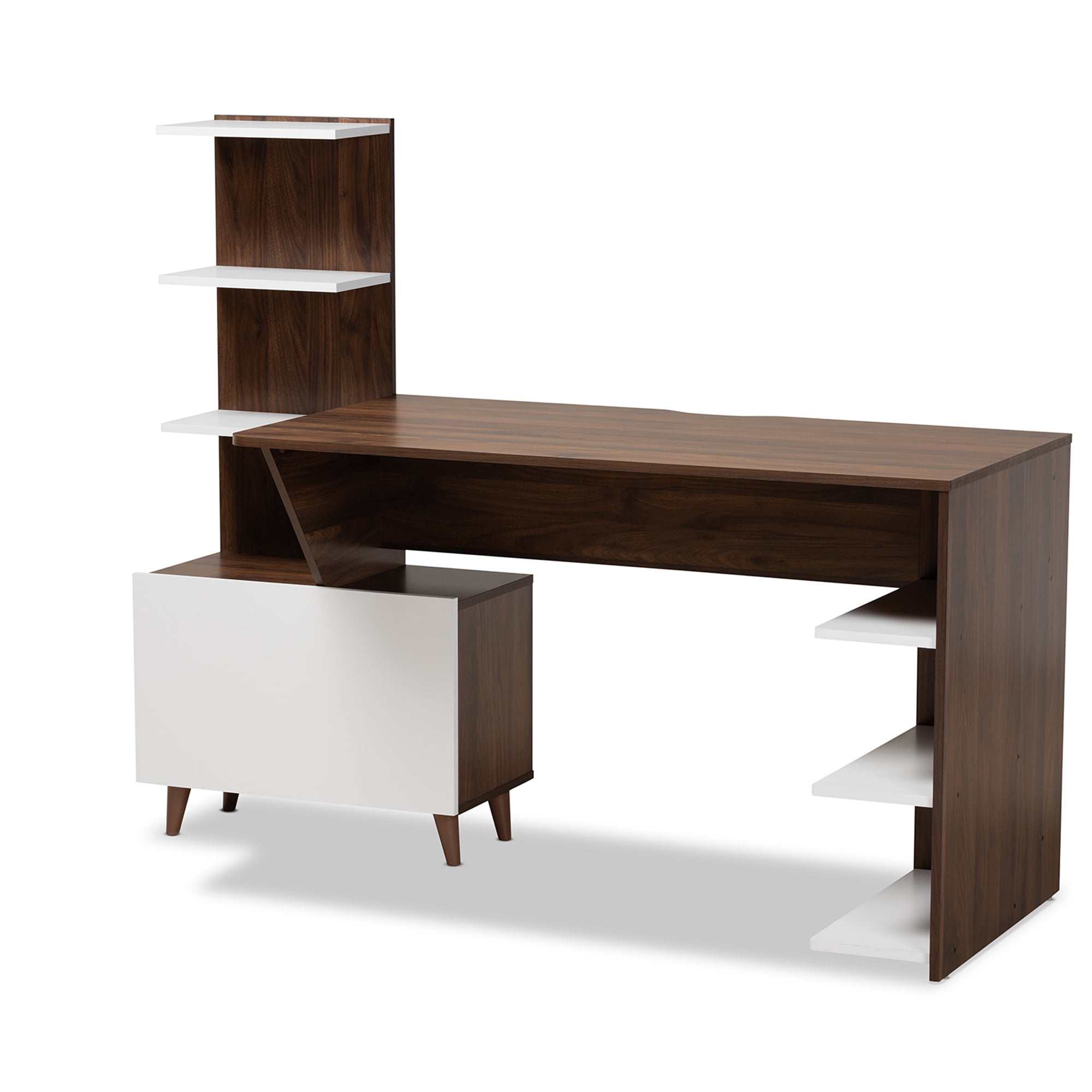 Baxton Studio Tobias Contemporary 23.6 in MDF Portable Computer Desk with Storage, White/Walnut Brown