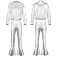 thumbnail image 6 of MSemis Kids Girls Metallic Jazz Hip Hop Disco Jacket Coat with Flared Pants Dress Up Silver 8, 6 of 7