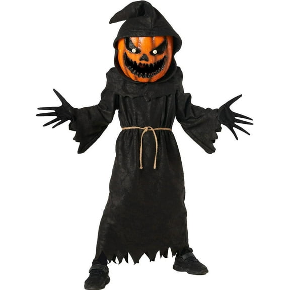 Morph Kids Evil Pumpkin Monster Costume Boy Girl Jack Lantern Halloween Halloween Black/Orange XL