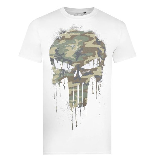 The Punisher - Camiseta Camuflaje para Hombre (Blanco, Verde)