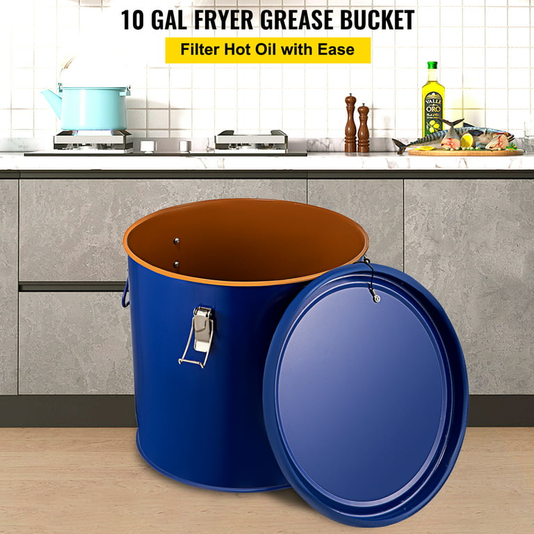 VEVOR Fryer Grease Bucket 6 Gal Oil Disposal Caddy Steel Fryer Oil Bucket  w/Rust-proof Coating 22.7L Oil Transport Container w/Lid & Lock Clips Oil  Caddy w/Filter Bag For Hot Cooking Oil Filtering 