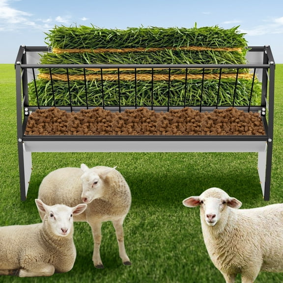 60 Gallon Capacity Livestock Goat Feeder, 5-Feet Galvanized Steel Pasture Feeder, Goat Hay Feeder for Ponies, Deer, Cow, Farms, Ranches