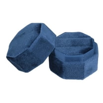 Unique Bargains Velvet Ring Box 2 Slots Double Ring Display Holder for Wedding Ceremony Proposal Dark Blue