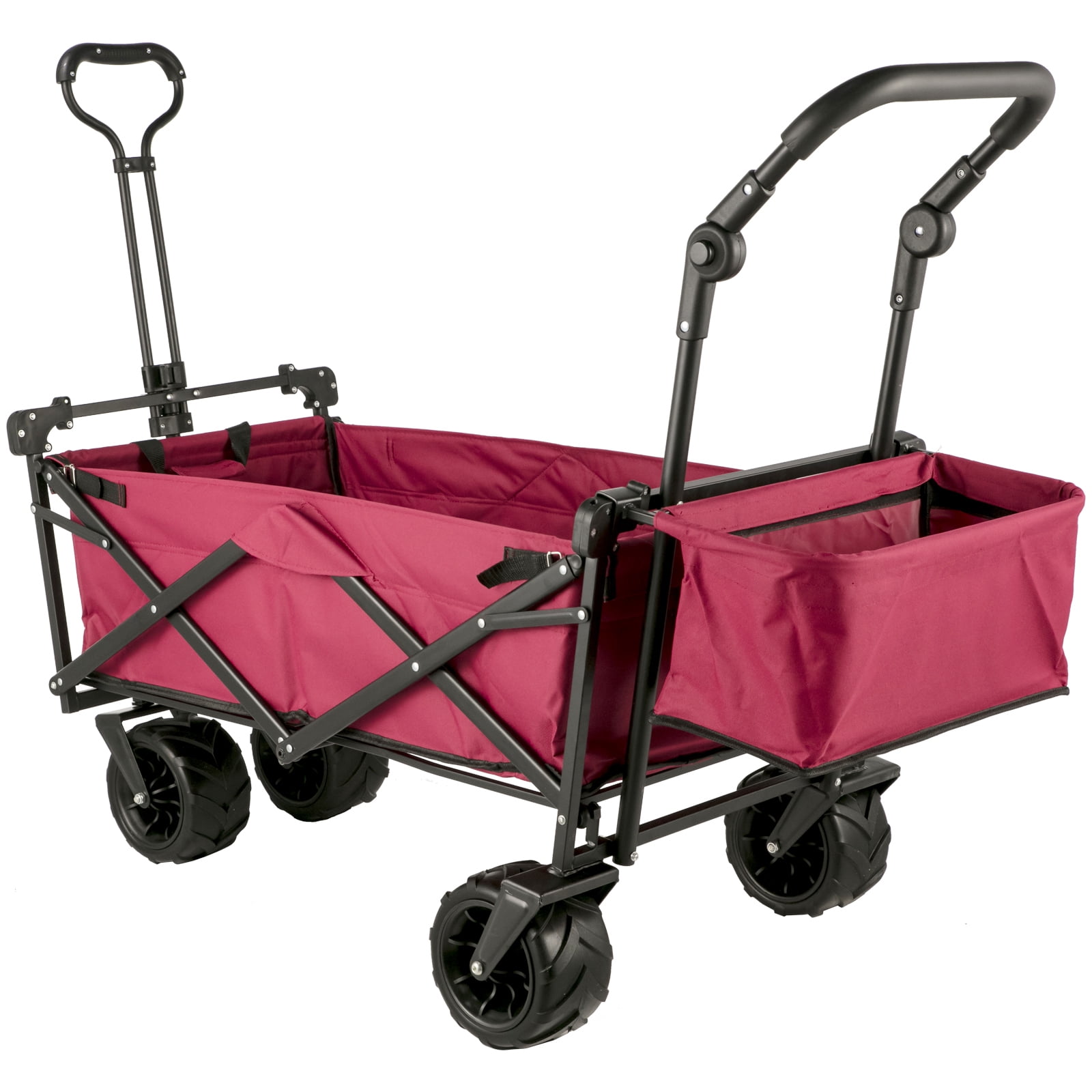 Happybuy Collapsible Wagon Cart Red Garden Collapsible Wagon Oversized Wheels Portable Folding Wagon Adjustable Handles Foldable Wagon Cart Removable Canopy 600D Oxford Cloth for Beach Sports 