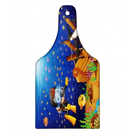 

Diver Cutting Board Colorful Illustration of Diver and a Shipwreck Various Fish Types Tropical Plantation Decorative Tempered Glass Cutting and Serving Board in 3 Sizes by Ambesonne