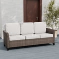thumbnail image 3 of EAGLE PEAK Ocean Vista Patio Variated Brown All-weather PE Wicker 3-Seat Sofa with Extended Armrest, Beige Cushions,, 3 of 9