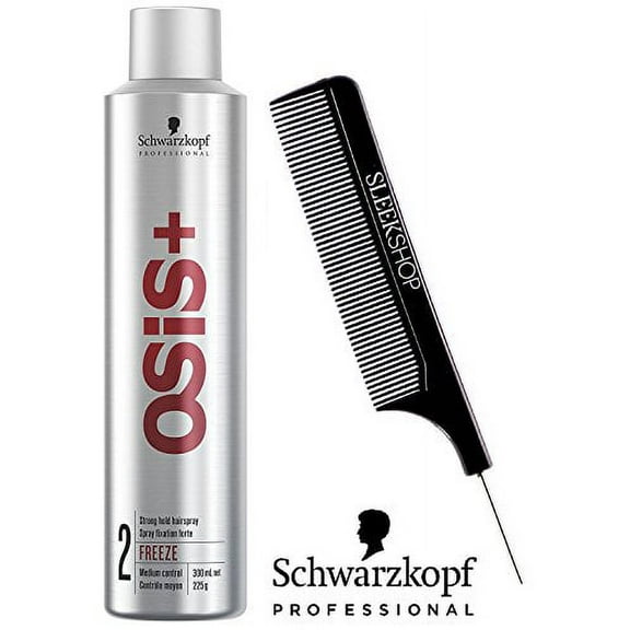 Schwarzkopf OSIS FREEZE FINISH 2 Strong Hold Hairspray, MEDIUM CONTROL (with Sleek Steel Pin Tail Comb) (9.1 oz/258 g)