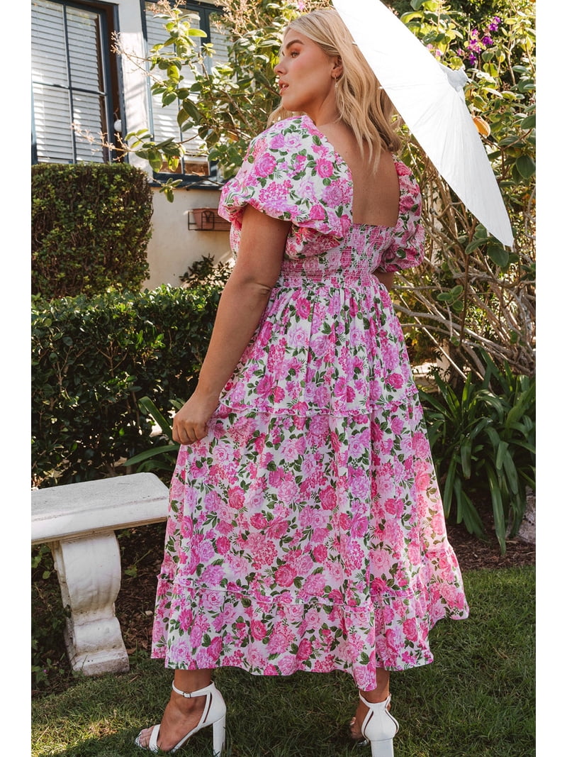 knee length dresses for ladies Juliana Plus Size Surplice Neckline Shirred Maxi Dress by Threaded Pea –  Zulily main image 1