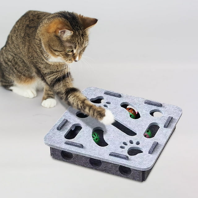 COM1950s Interactive Cat Puzzle Toy,Mental Stimulation Digging Box with Balls for Indoor Cats and Small Dogs,Interactive Pet Game for Brain Training and Indoor Entertainment