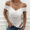 thumbnail image 2 of TANYSU Women's Lace Bodysuits Summer Sleeveless Spaghetti Hollow Out Bodysuit Casual Boho Off-Shoulder Party Wear Solid Color Onesie Fashionable, 2 of 9