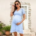 thumbnail image 2 of Women's Maternity Dress V Neck Short Sleeve Swiss Polka Dot Midi Dress Summer Casual A Line Dress, 2 of 5