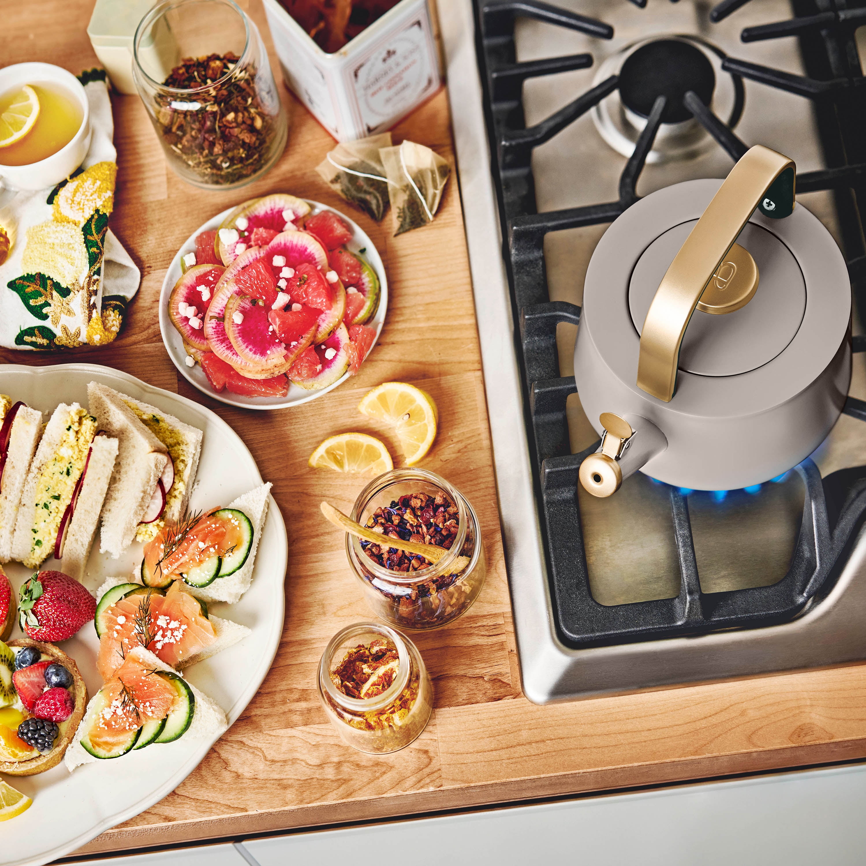 Beautiful 1.8L Ceramic Non-Stick Stovetop Tea Kettle, Porcini Taupe by Drew Barrymore