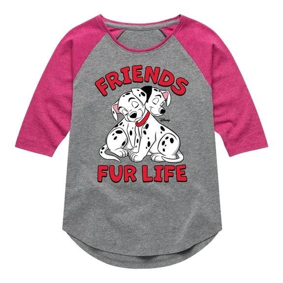 Disney - 101 Dalmatians Animated - Friends FUR Life - Toddler And Youth Girls Raglan Graphic T-Shirt