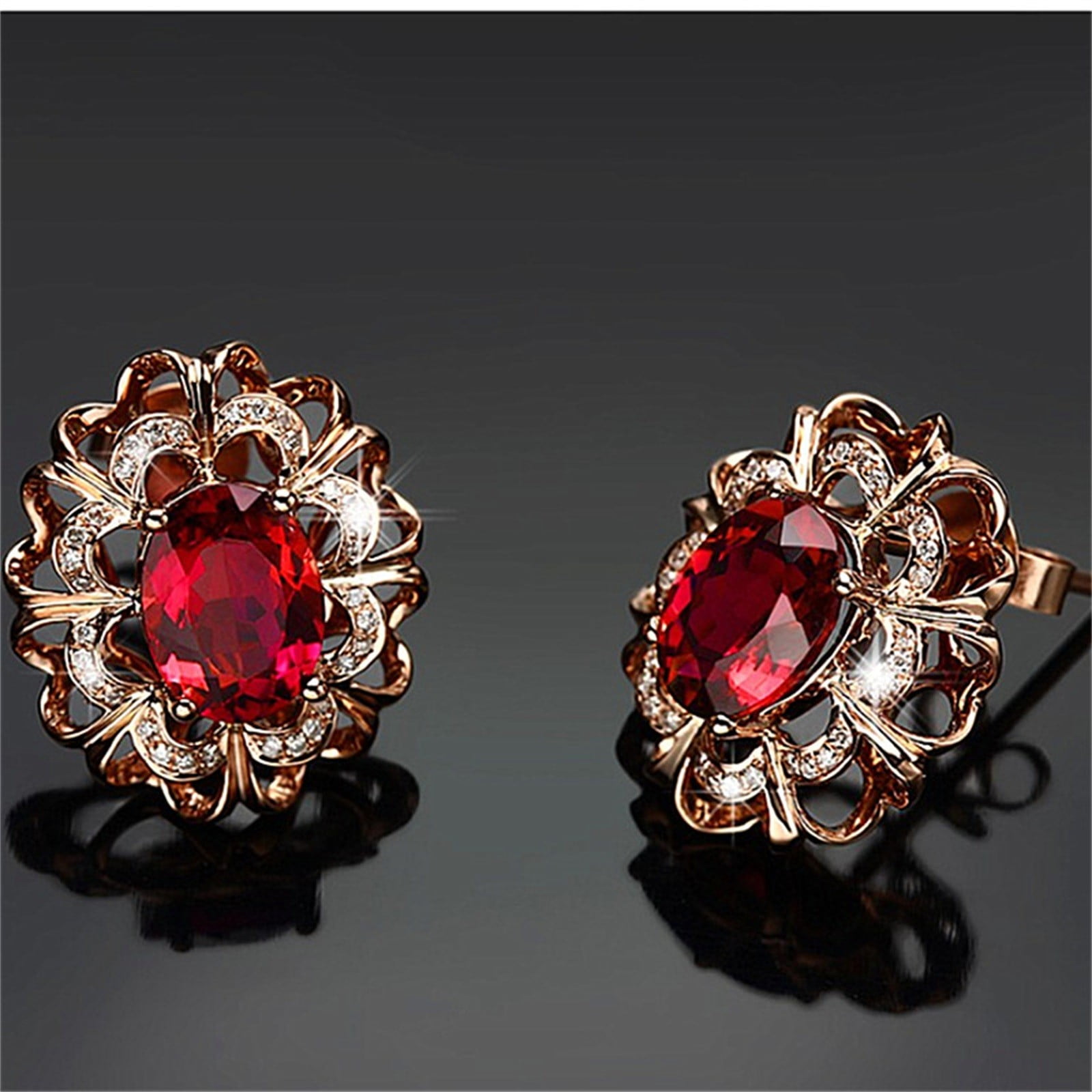 Simulated RUBY WOMEN'S Old Style BESTSELLER Earrings 2" Silver Plated Present 