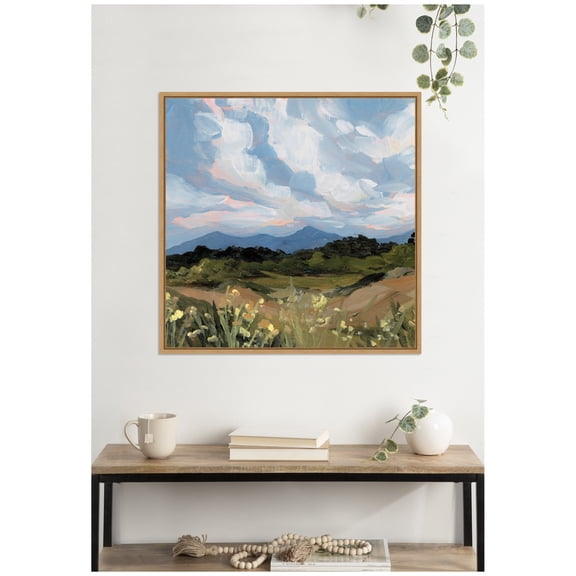 Kate and Laurel Framed Canvas Wall Art Print Garden of Gods by Emily Kenney, 30 x 30 Sylvie Natural Frame, Rustic Farmhouse, Landscape Art for Wall Decor