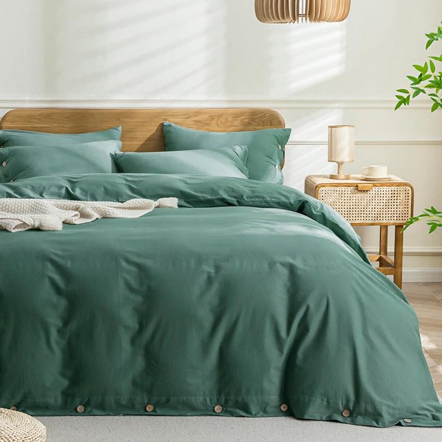 Cotton Duvet Cover Queen Size Pinstriped Comforter Cover with Button Washed Cotton Breathable Soft Solid Bedding Set Duvet Cover ×in & Pillowcases (NO Comforter)