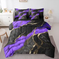 Homewish Watercolor Marble Women Bedding Comforter Set 7pcs, Purple Marbling Artwork Queen Bedding Sets, Modern Fashion Abstract Reversible Queen Sheet Sets, Lightweight Room Decor